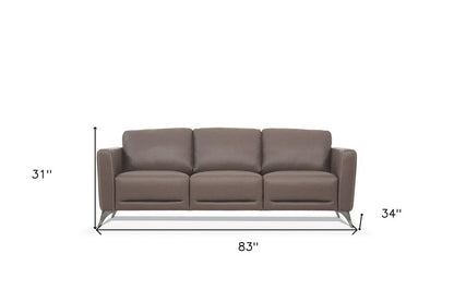 83" Taupe Leather Sofa With Black Legs HomeRoots