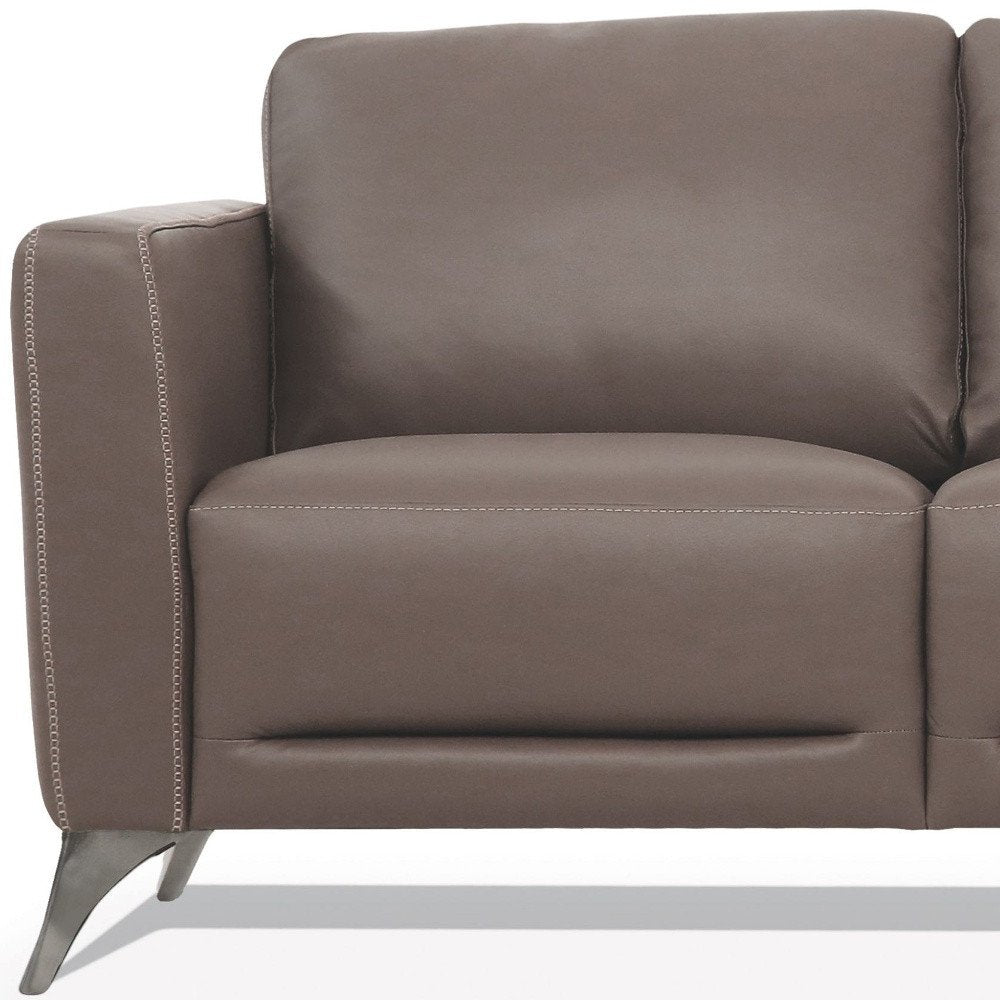 83" Taupe Leather Sofa With Black Legs HomeRoots
