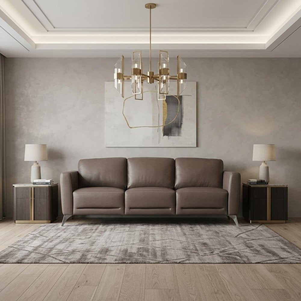 83" Taupe Leather Sofa With Black Legs HomeRoots