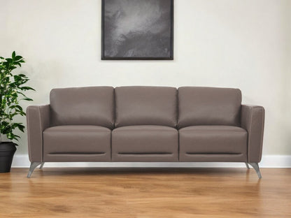 83" Taupe Leather Sofa With Black Legs HomeRoots