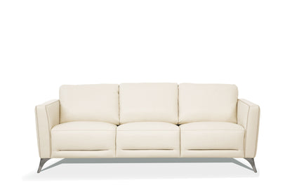 83" Cream Leather Sofa With Black Legs