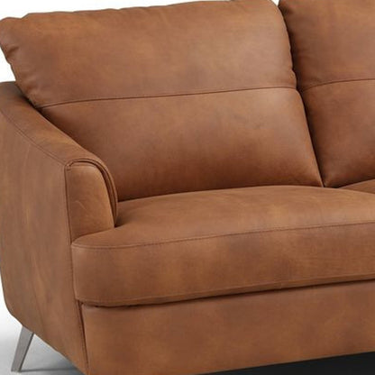 81" Camel Leather Sofa With Black Legs