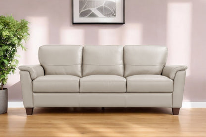 85" Beige Leather Sofa With Black Legs