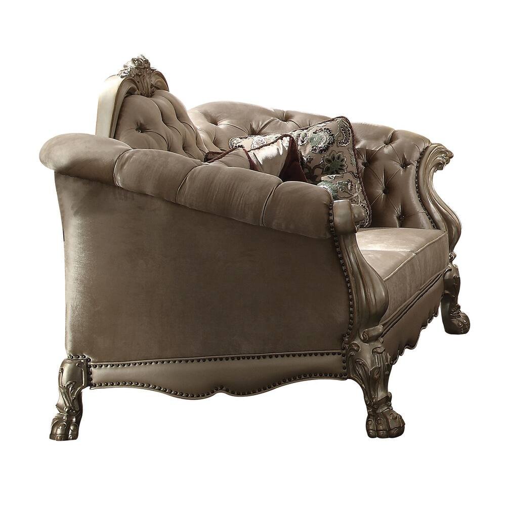 96" Bone Velvet Sofa And Toss Pillows With Gold Legs HomeRoots