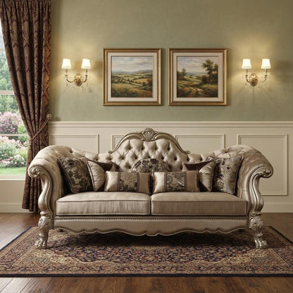 96" Bone Velvet Sofa And Toss Pillows With Gold Legs HomeRoots