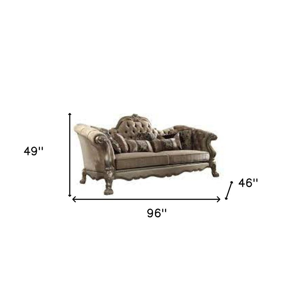 96" Bone Velvet Sofa And Toss Pillows With Gold Legs HomeRoots
