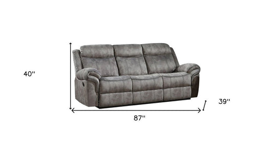 87" Gray Velvet Reclining USB Sofa With Black Legs HomeRoots