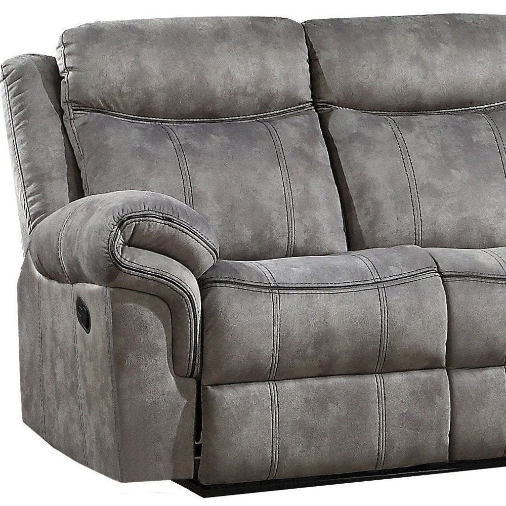 87" Gray Velvet Reclining USB Sofa With Black Legs HomeRoots