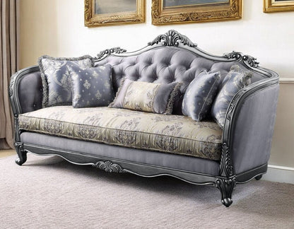 89" Platinum Imitation Silk Damask Sofa And Toss Pillows HomeRoots