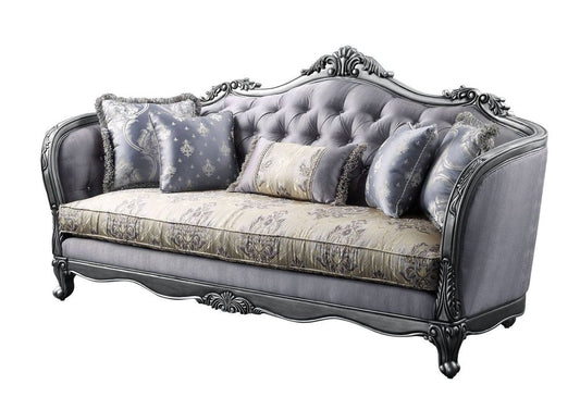 89" Platinum Imitation Silk Damask Sofa And Toss Pillows HomeRoots
