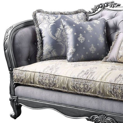 89" Platinum Imitation Silk Damask Sofa And Toss Pillows HomeRoots