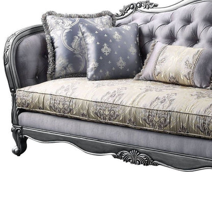 89" Platinum Imitation Silk Damask Sofa And Toss Pillows HomeRoots