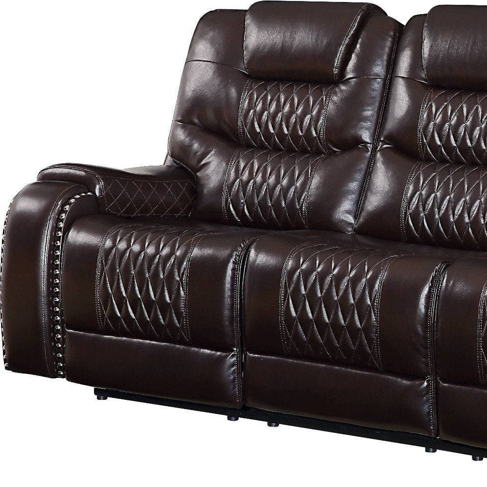 90" Brown Faux Leather Reclining Sofa With Black Legs HomeRoots