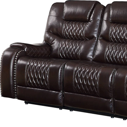 90" Brown Faux Leather Reclining Sofa With Black Legs HomeRoots
