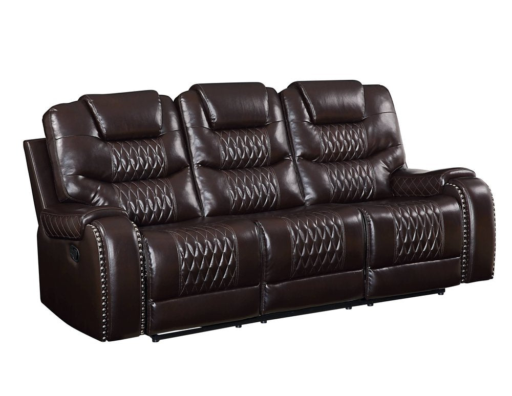 90" Brown Faux Leather Reclining Sofa With Black Legs HomeRoots