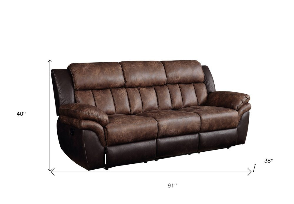 91" Espresso Microfiber Reclining Sofa With Black Legs HomeRoots
