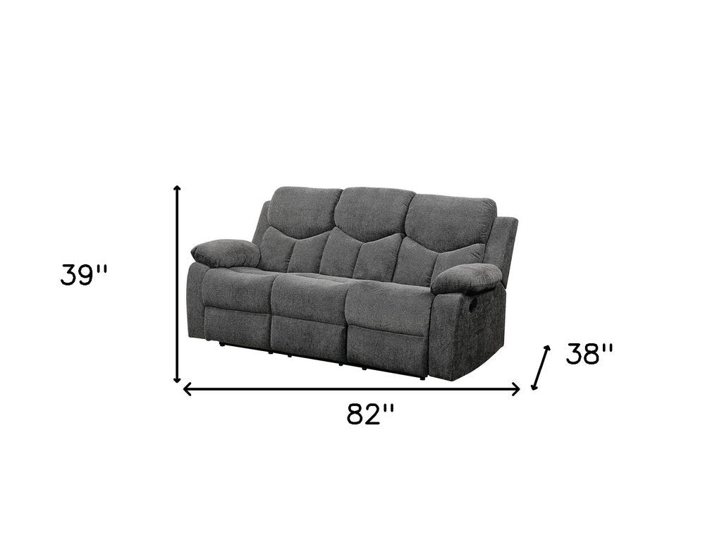 82" Gray Chenille Reclining Sofa With Black Legs HomeRoots