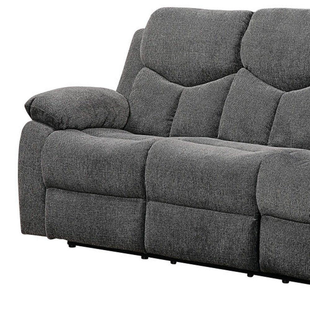 82" Gray Chenille Reclining Sofa With Black Legs HomeRoots