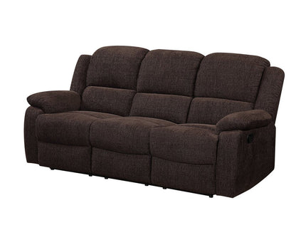 79" Brown Chenille Reclining Sofa With Black Legs HomeRoots