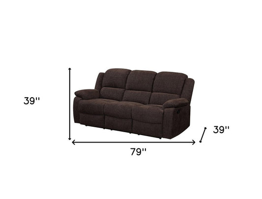 79" Brown Chenille Reclining Sofa With Black Legs HomeRoots