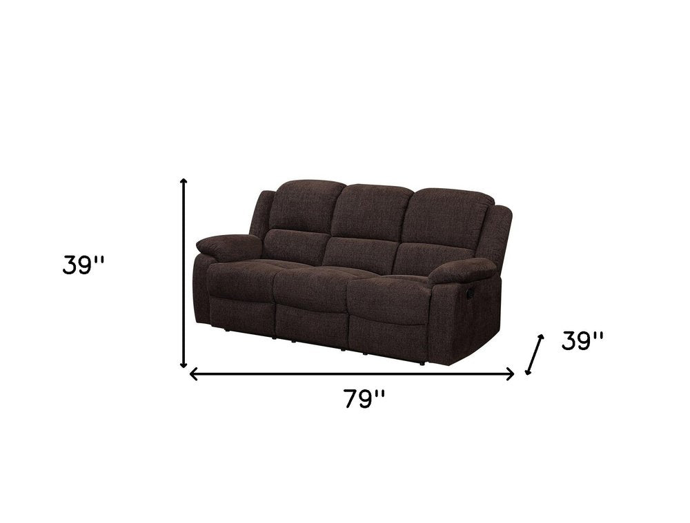 79" Brown Chenille Reclining Sofa With Black Legs HomeRoots