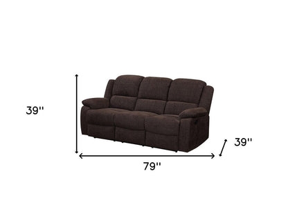 79" Brown Chenille Reclining Sofa With Black Legs HomeRoots