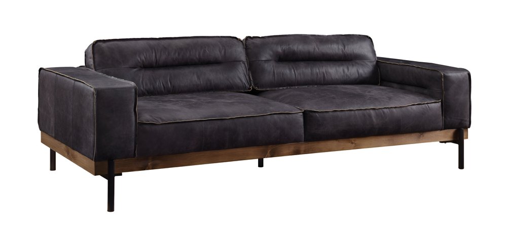 96" Ebony Top Grain Leather Sofa With Black Legs HomeRoots