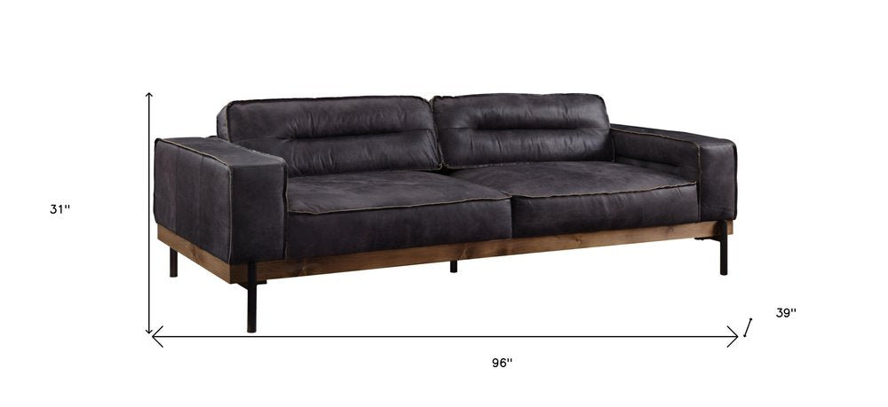 96" Ebony Top Grain Leather Sofa With Black Legs HomeRoots