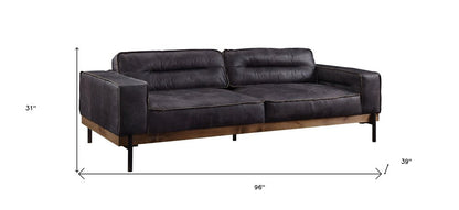 96" Ebony Top Grain Leather Sofa With Black Legs HomeRoots