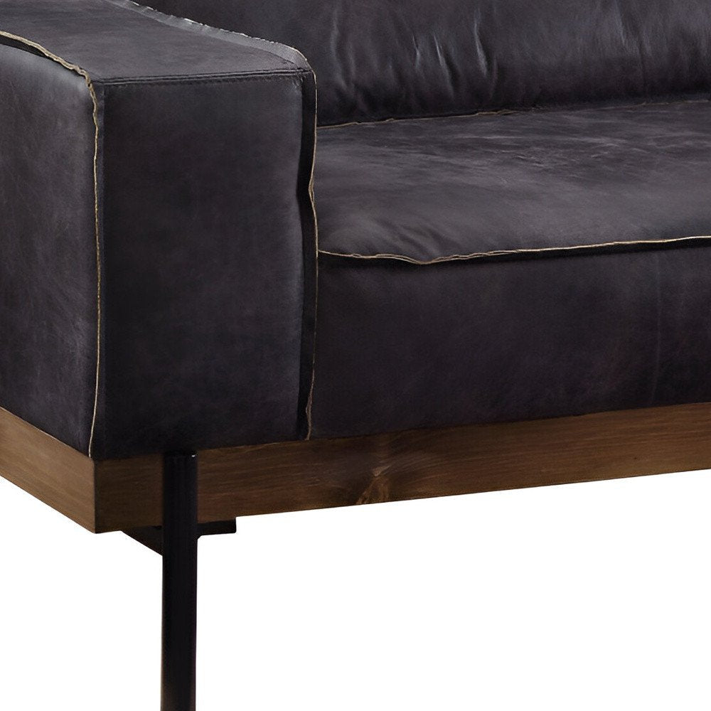 96" Ebony Top Grain Leather Sofa With Black Legs HomeRoots