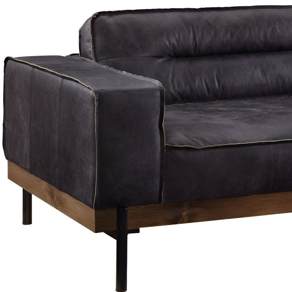 96" Ebony Top Grain Leather Sofa With Black Legs HomeRoots