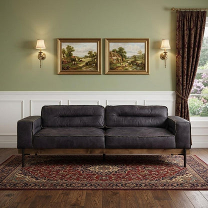 96" Ebony Top Grain Leather Sofa With Black Legs HomeRoots