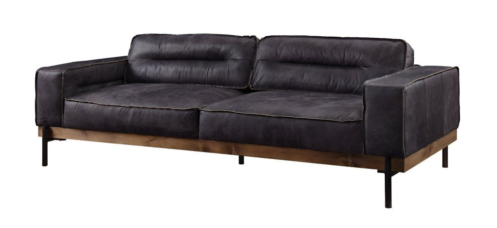 96" Ebony Top Grain Leather Sofa With Black Legs HomeRoots