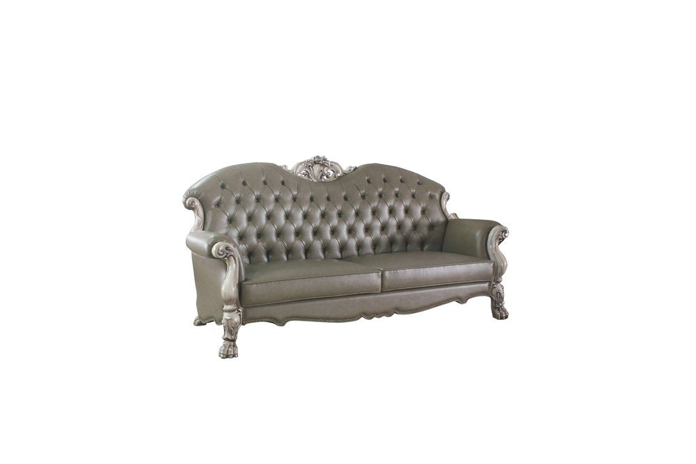 96" Bone Faux Leather Sofa And Toss Pillows With White Legs HomeRoots