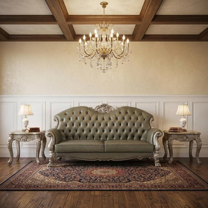 96" Bone Faux Leather Sofa And Toss Pillows With White Legs HomeRoots