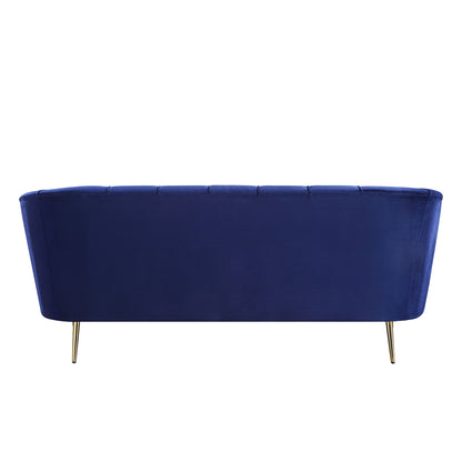 78" Blue Velvet Sofa With Gold Legs