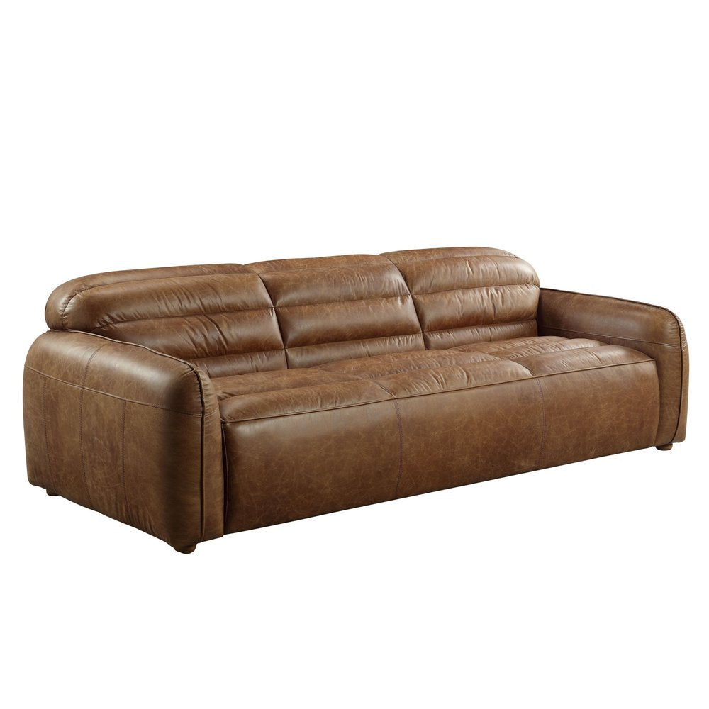 95" Dark Brown Top Grain Leather Sofa With Black Legs HomeRoots