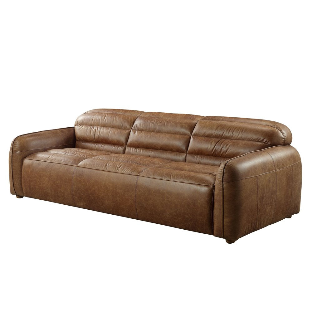 95" Dark Brown Top Grain Leather Sofa With Black Legs HomeRoots