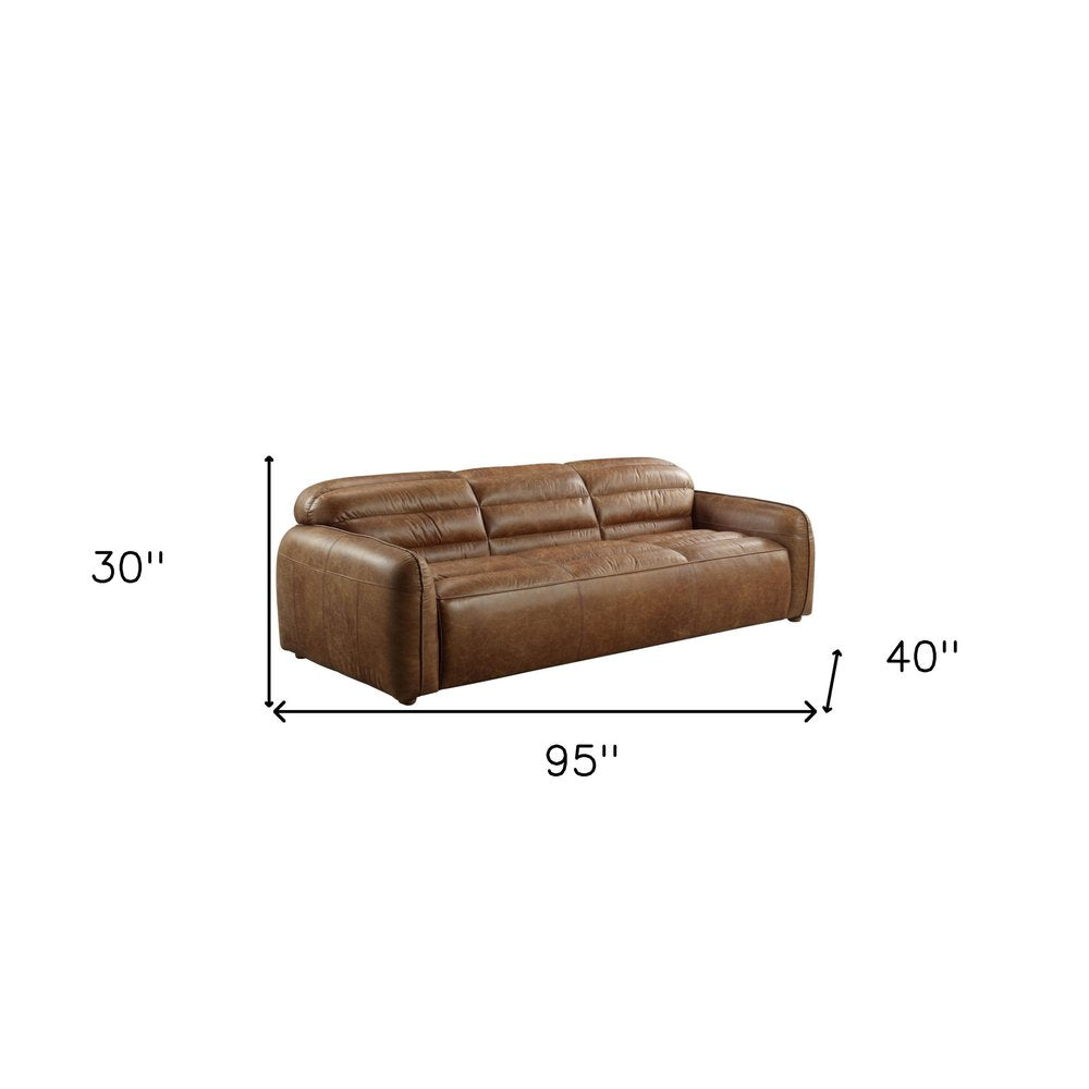 95" Dark Brown Top Grain Leather Sofa With Black Legs HomeRoots