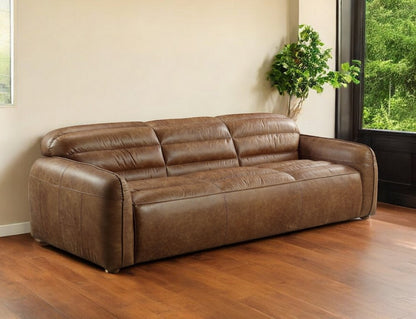 95" Dark Brown Top Grain Leather Sofa With Black Legs HomeRoots