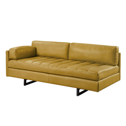74" Mustard Top Grain Leather Sofa With Black Legs HomeRoots