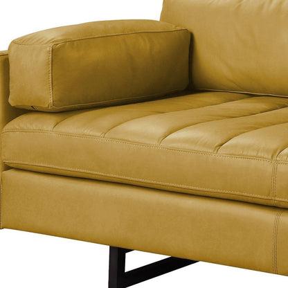74" Mustard Top Grain Leather Sofa With Black Legs HomeRoots