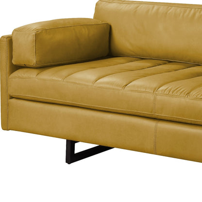 74" Mustard Top Grain Leather Sofa With Black Legs