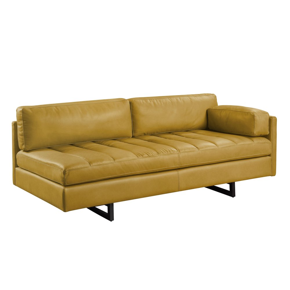74" Mustard Top Grain Leather Sofa With Black Legs HomeRoots