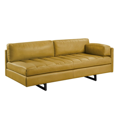 74" Mustard Top Grain Leather Sofa With Black Legs HomeRoots