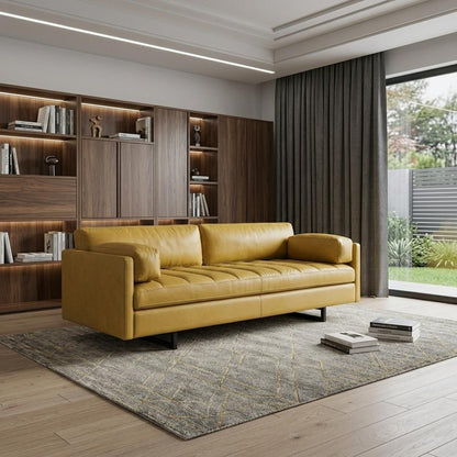 74" Mustard Top Grain Leather Sofa With Black Legs HomeRoots