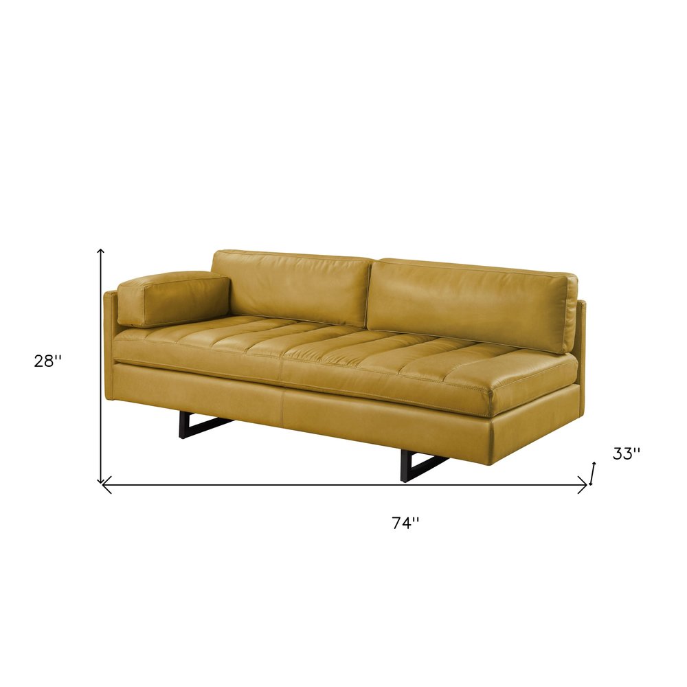 74" Mustard Top Grain Leather Sofa With Black Legs HomeRoots