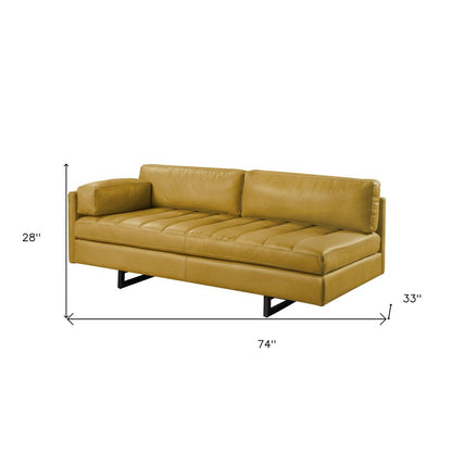 74" Mustard Top Grain Leather Sofa With Black Legs HomeRoots