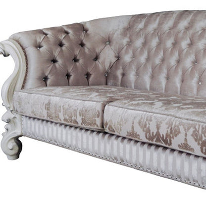 99" Ivory Velvet Damask Sofa And Toss Pillows With Bone Legs HomeRoots