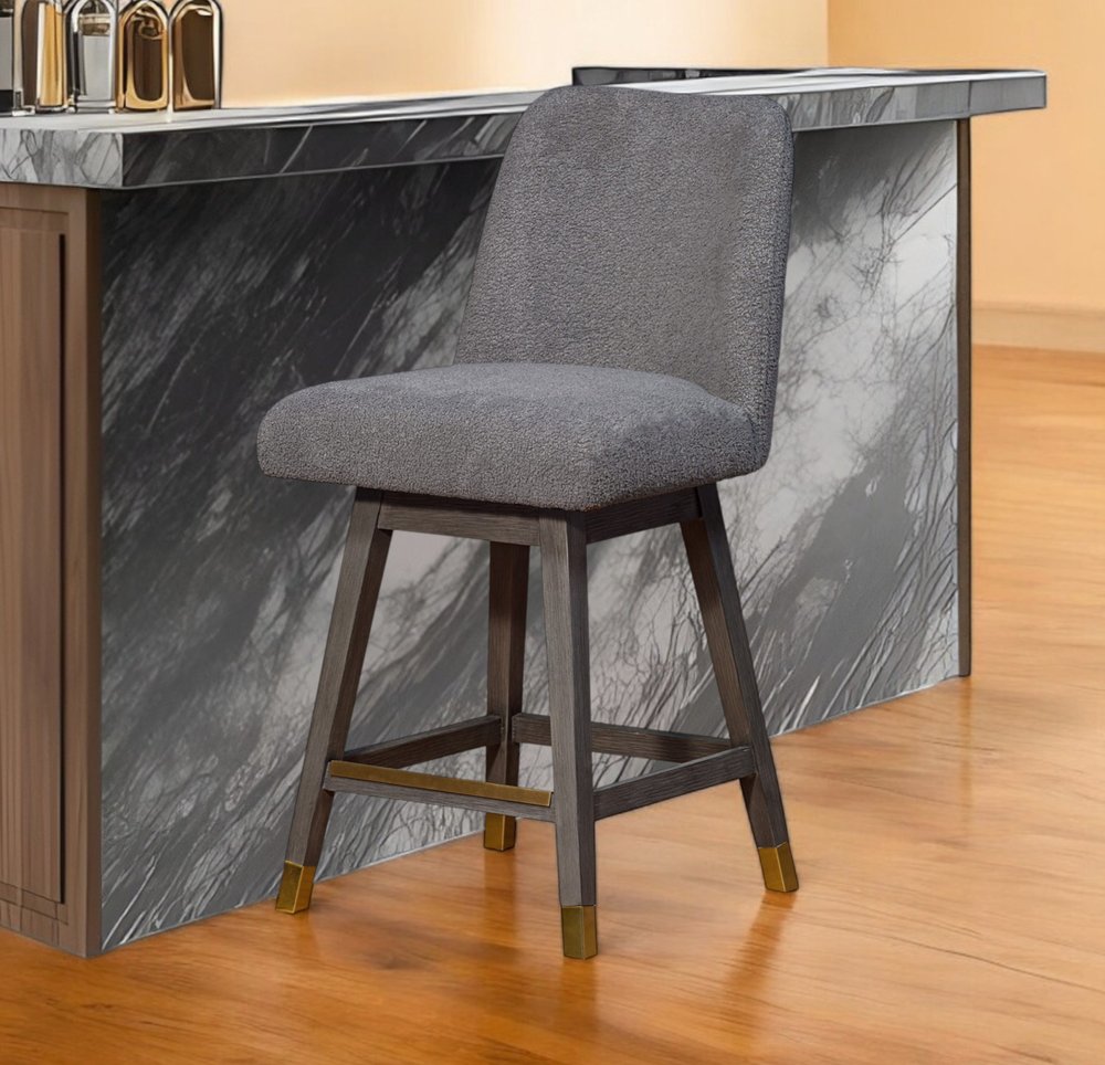 26" Gray Solid Wood Swivel Bar Chair HomeRoots